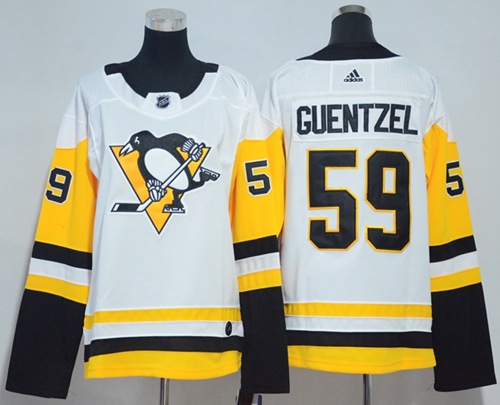 Adidas Pittsburgh Penguins 59 Jake Guentzel White Road Authentic Women Stitched NHL Jersey